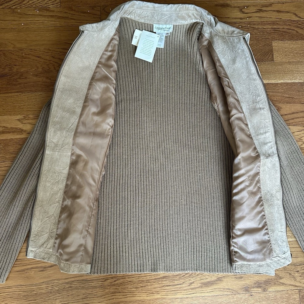 Coldwater Creek Leather Wool Knit Jacket Womens XL Tan Crinkle Suede NWT - Picture 5 of 13